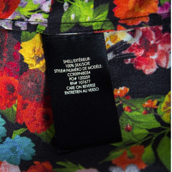 Alice + Olivia Multicolored Silk Kaleidoscopic Floral Print Shir - Picture 7 of 8